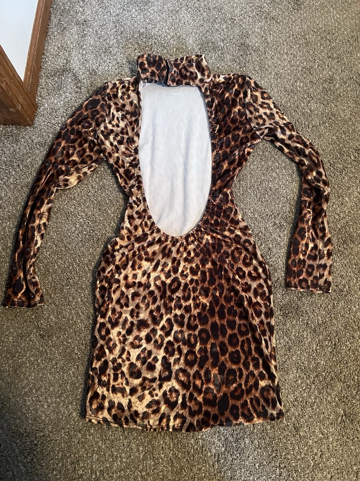 Mini vestido vintage de terciopelo sin espalda con estampado de leopardo de los 90 Foto 2 de 4