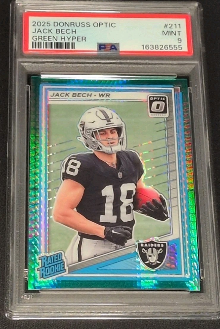 2025 Donruss Optic Rated Rookie Jack Bech #211 Green Hyper Prizm RC PSA 9 POP 1