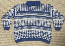 Vintage Aileen Too Women’s Cotton Knit Sweater Blue & White 20w 40 Made in USA