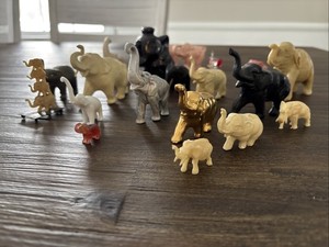 Large Vintage Elephant Figurine Collection – Stone, Resin, Gold Tone – 22 Piece 