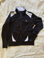 PUMA T7 Track Jacket Black White Women's Medium Full Zip Lightweight Collared