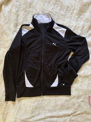 PUMA T7 Track Jacket Black White Women's Medium Full Zip Lightweight Collared