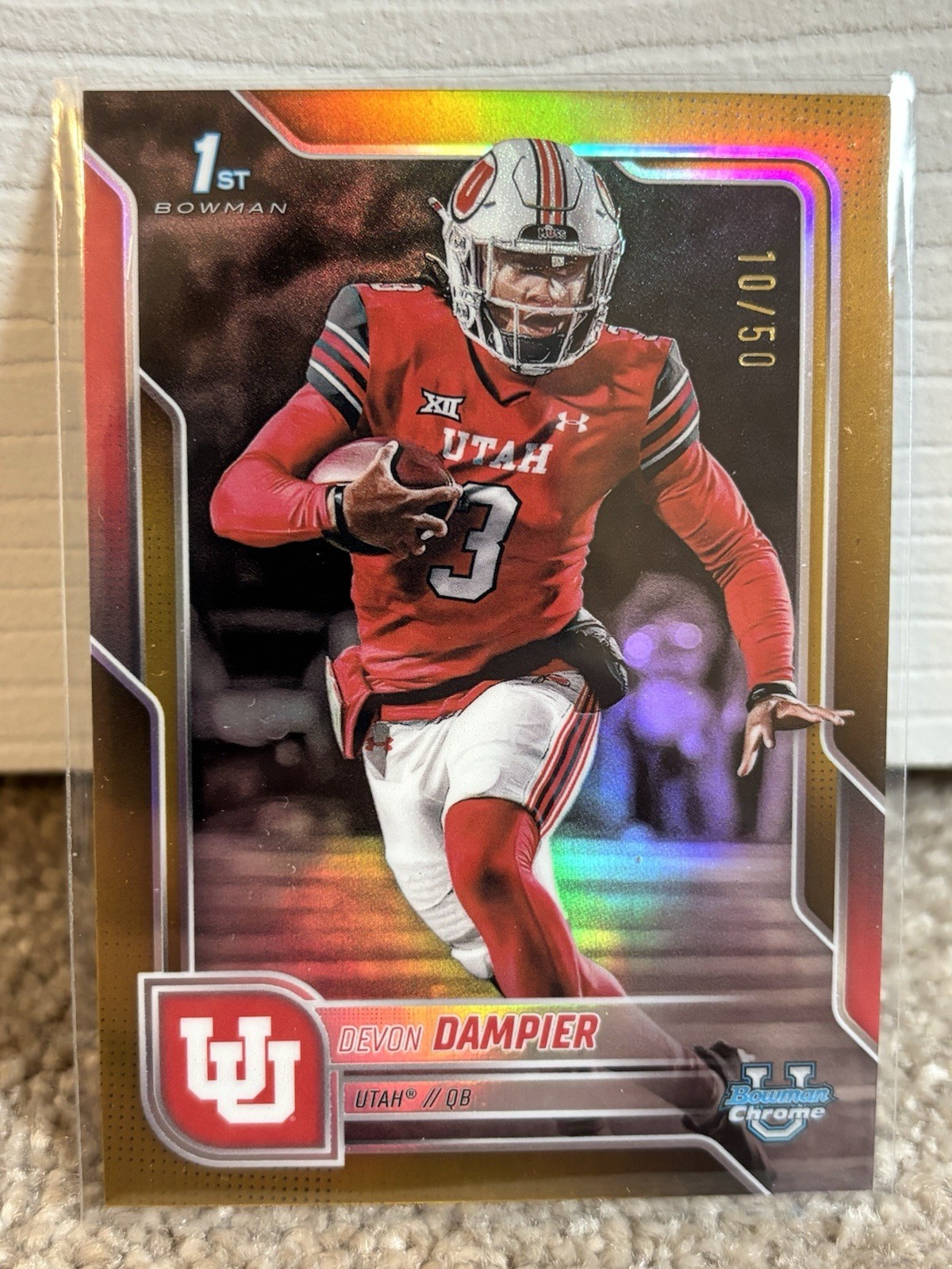 2025 Bowman University Chrome Devon Dampier 1st TRUE Gold Refractor /50 Utah