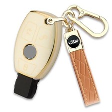 for Mercedes-Benz Key Fob Cover with Keychain, Soft TPU Full Style B Gold