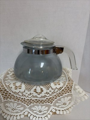 Vintage Pyrex Flameware Coffee Carafe Pot Kettle 7125 with Lid Blue Tint 2.5 Qts