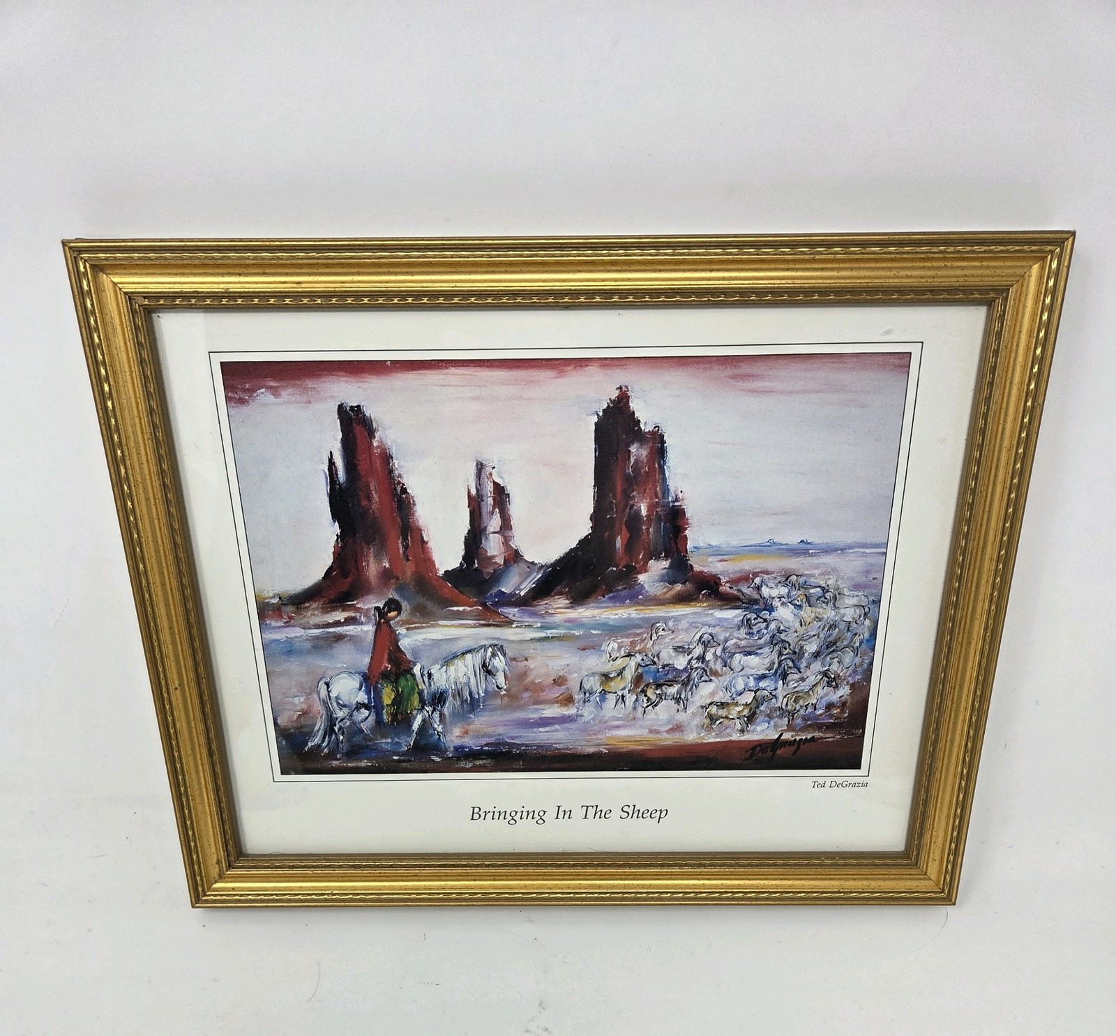 Ted De Grazia “Bringing In The Sheep - Monument Valley” Framed Print 12" X 10"