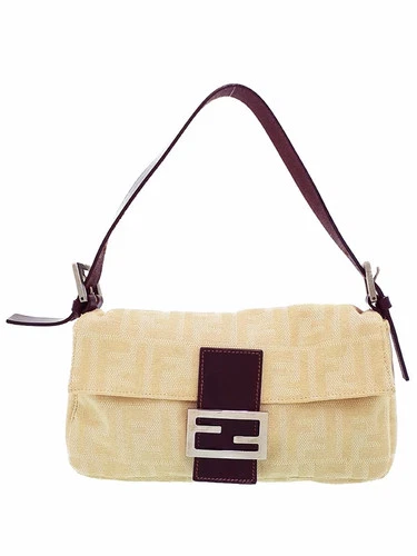 FENDI Zuccato Pattern Mamma Bucket Handbag Beige Dark Brown Jacquard 26424 #T734
