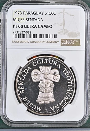 1973 Paraguay 150 Guaranies - NGC PF68 UC, "Mujer Sentada"