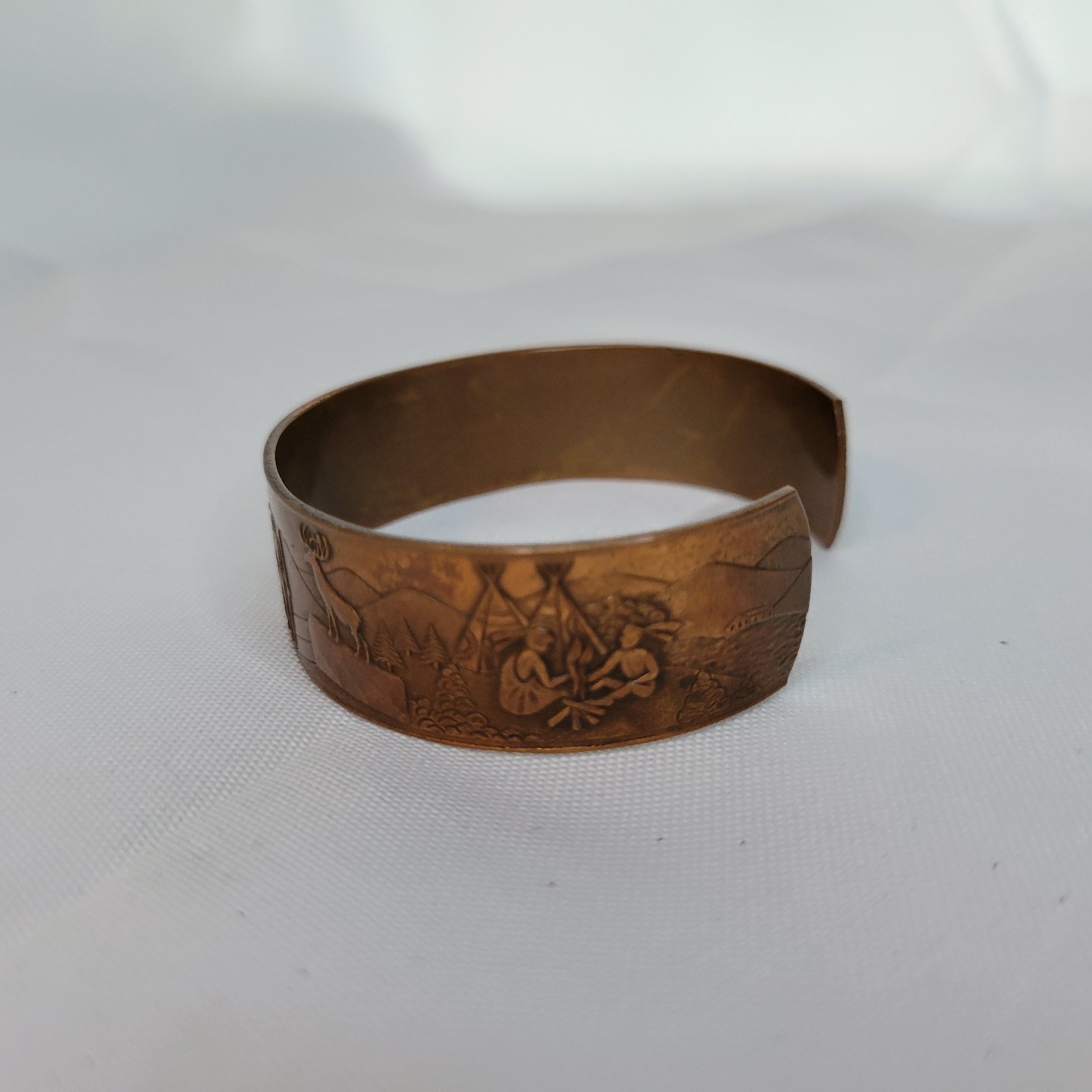 Vintage Cuff Bracelet Solid Copper Multi Scenic D… - image 4