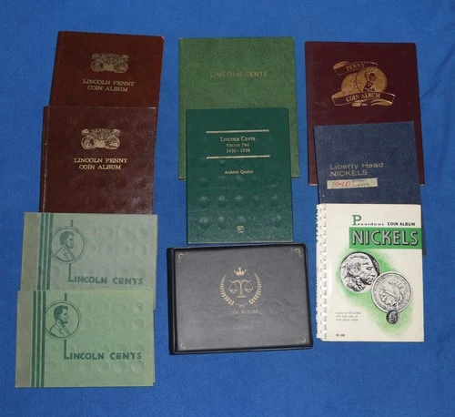 Lincoln Cent and Jefferson Nickel Album Lot - 10 Albums Many Coins