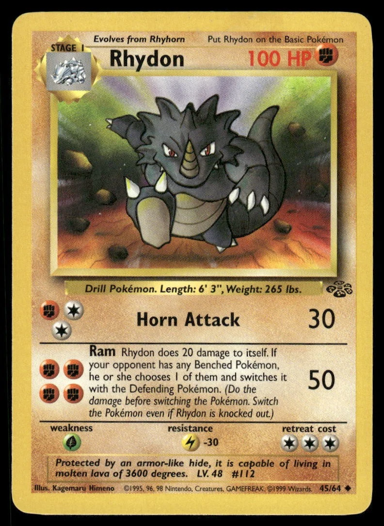 1995 rhydon pokemon card value - (45) Colorless Retreat Cost rhydon 1995 Pokémon card 100hp