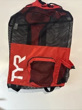TYR Big Mesh Mummy Backpack for Wet Swimming Gym and Workout Gear Red