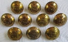 10x WW2 UK Army:"DUKE OF CORNWALL'S LIGHT INFANTRY BRASS BUTTONS" (Large, 25mm)