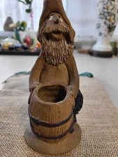 stoneware clay pottery cowboy with barrel succulent holder figurine