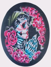 PRAYING SUGAR SKULL  ROSES MC BIKER SEW ON LEATHER PATCH 4.5X3.5"