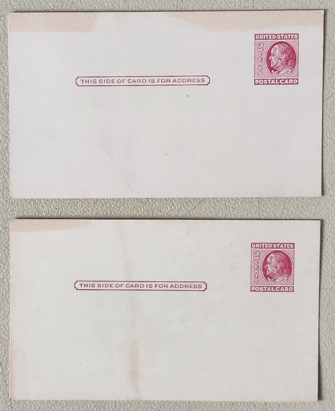 Unused Prepaid 2 cent postcards Lot of 2 Pink/Red Franklin Stamp Blank