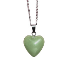 Light Green Hart Pendant - 18" Silver Plated Chain