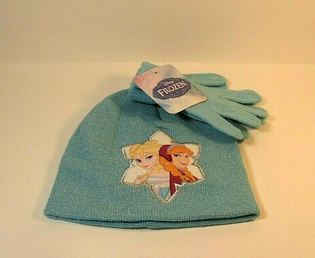 Disney Frozen Girls Winter Hat and Glove Set Aqua Elsa Anna NWT