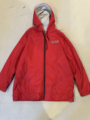 Vintage Nike Reversible Full Zip Puffer Jacket Hooded Red Gray 90s Oversized M