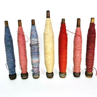 Lot VTG Textile Mill Sewing Spindles Bobbin Spools Thread Yarn Prim Farmhouse 