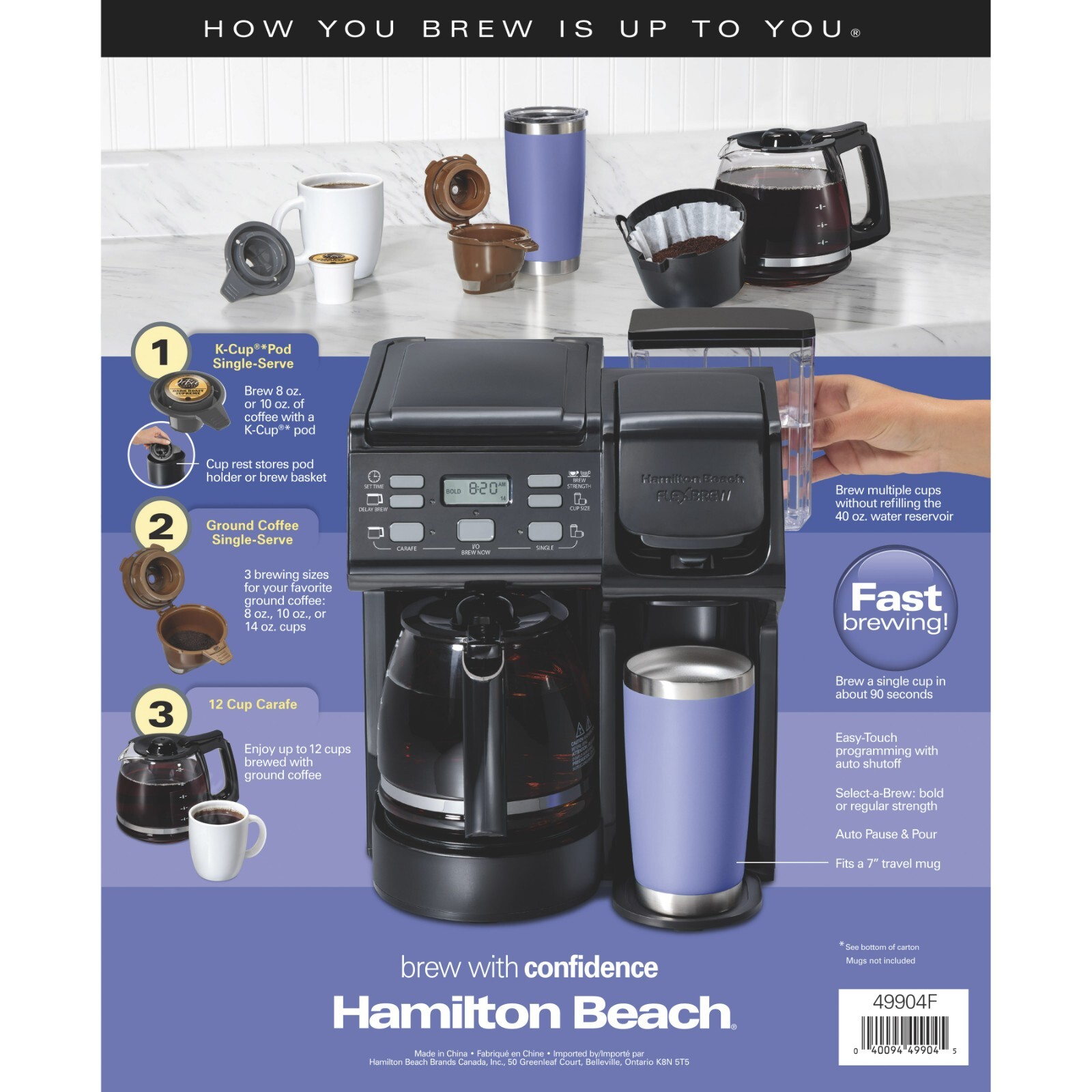 Coffee Maker FlexBrew Trio, 3 Ways to Brew, Single Serve or 12 Cups, 49904,Black
