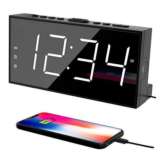 Loud LED Alarm Clock for Bedroom with Big Display and Dual Alarms in White-image
