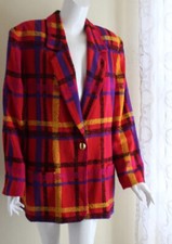 Chaus 14 Woven Wool Plaid Art-wear Statement Pink Vintage Blazer Jacket 90s Xl