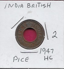 INDIA BRITISH 1 PICE 1947 NO DOT,CALCUTTA MINT,HIGH CROWN,WREATH SURROUNDS THE C