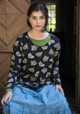Gudrun Sjoden birds floral chicken top /  black trapeze pullower  Size L