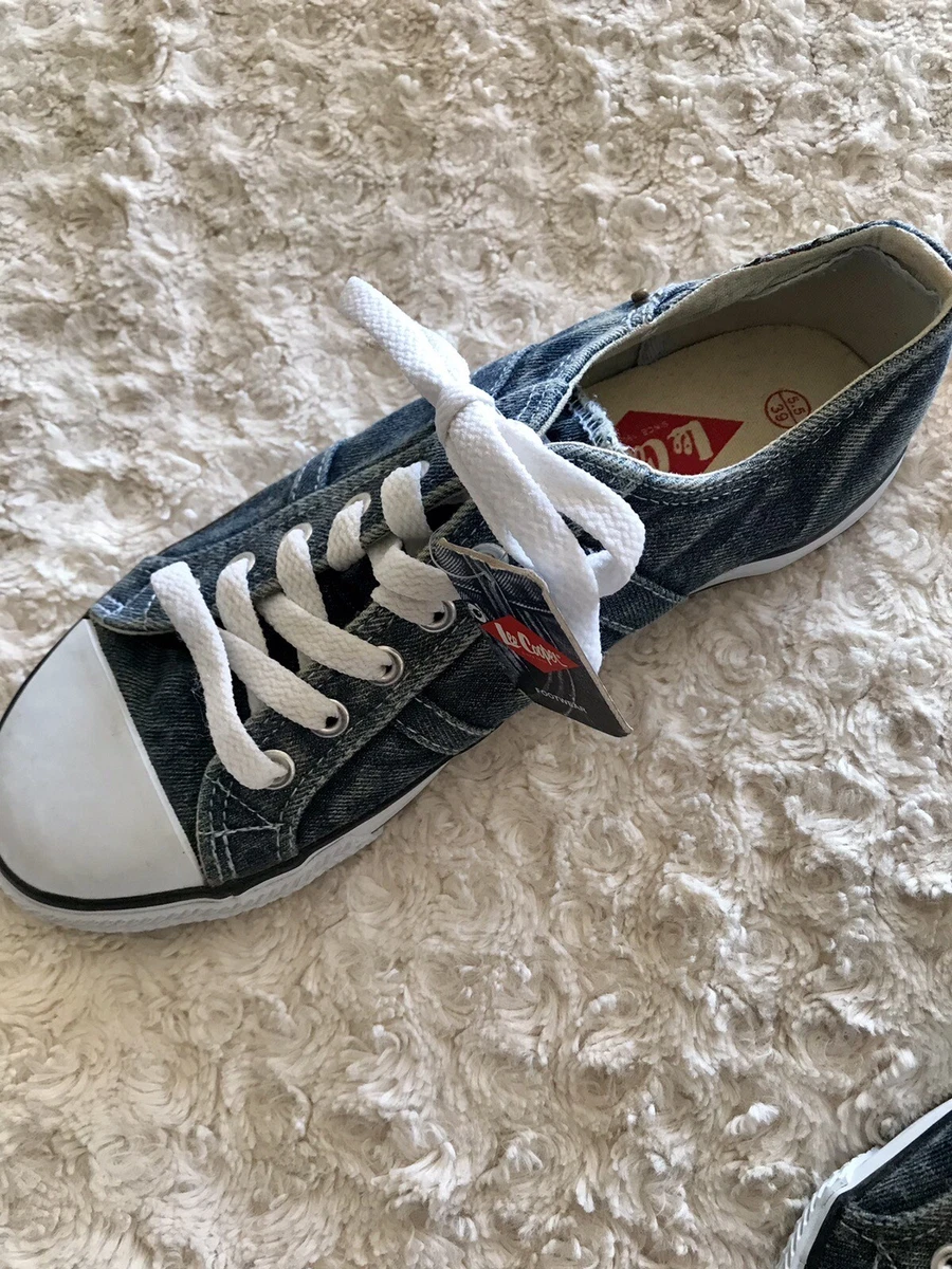 Lee Cooper blue denim jeans style lace up trainers sneakers
