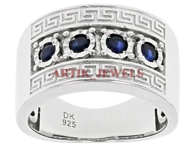 Bague En Argent Sterling 925 Avec Gemme De Saphir Bleu Chauffée Pour Homme 2915 - Photo 1/4