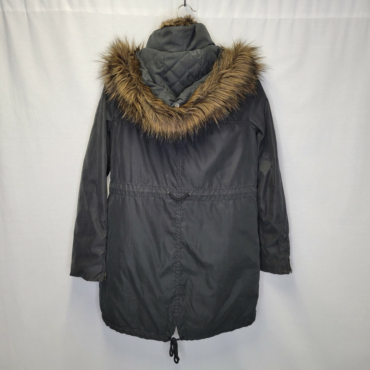 Abercrombie Fitch Women's Small Jacket Coat Green Faux Fur Lined Hood