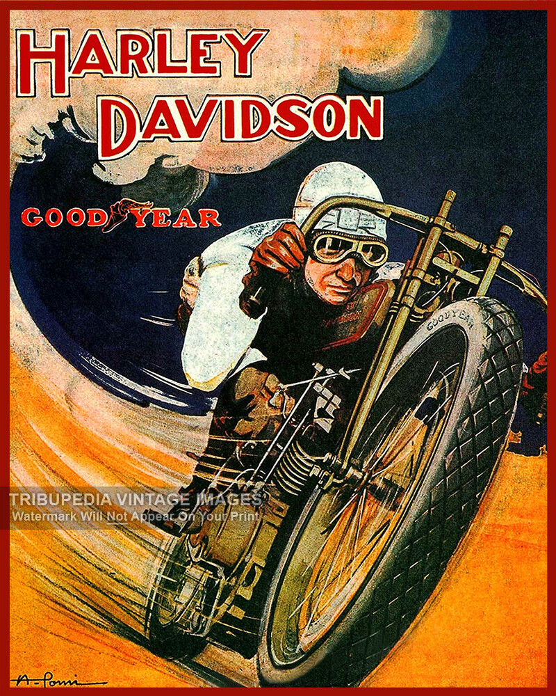 ハーレーダビッドソン 1938年 ポスターアメリカポップアートミッドセンチュリー Vintage 1920s Harley Davidson GoodYear Classic Motorcycle 8x10