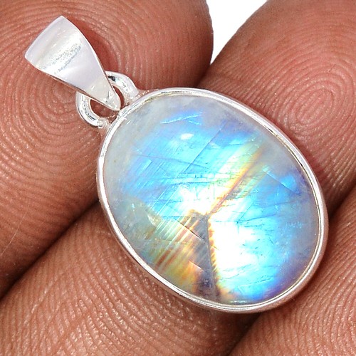 Natürlicher Regenbogen Mondstein - Indien 925 Sterling Silber Anhänger Schmuck CP64914