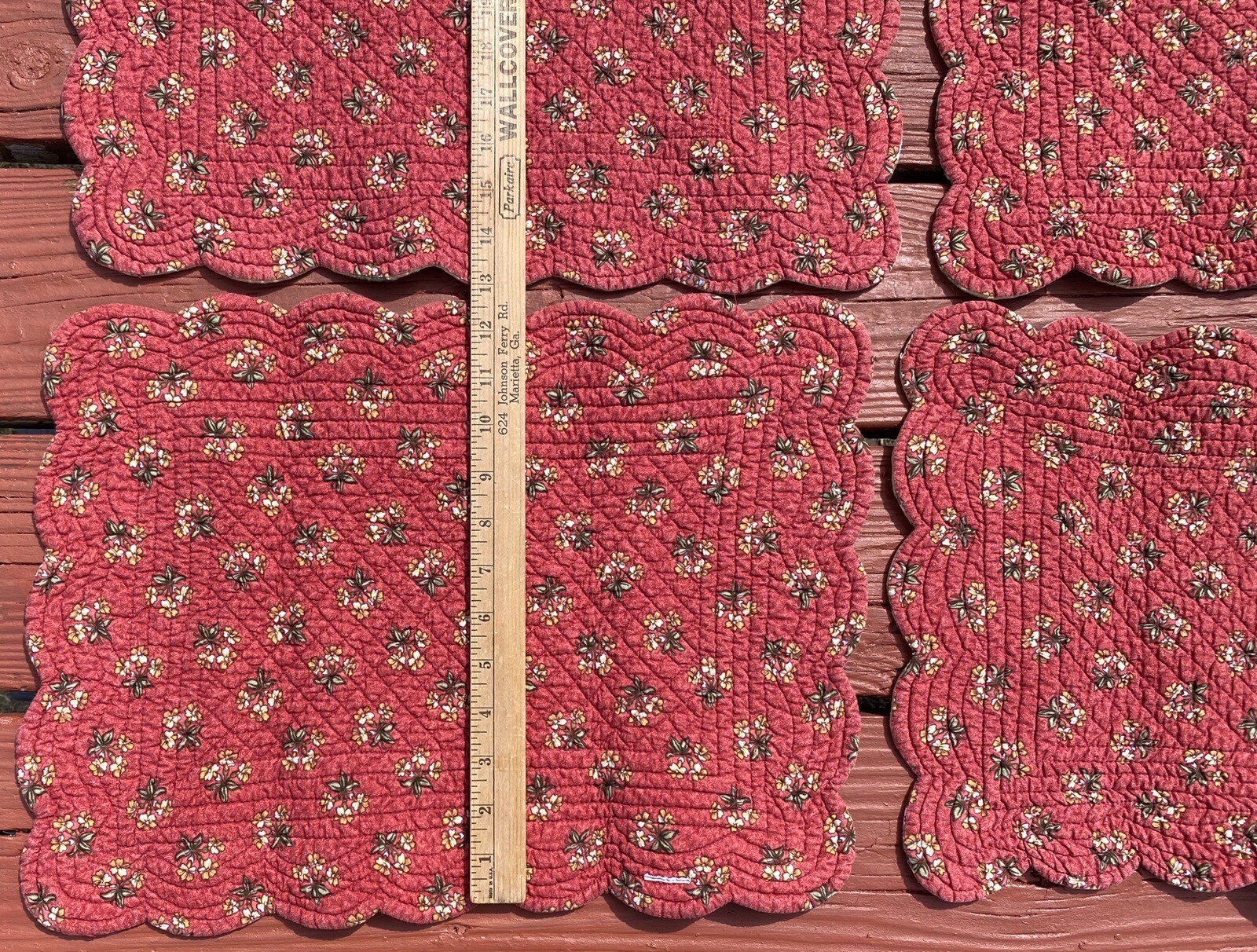 4pc Quilted Scalloped Placemats Cotton Floral Gold Multicolor