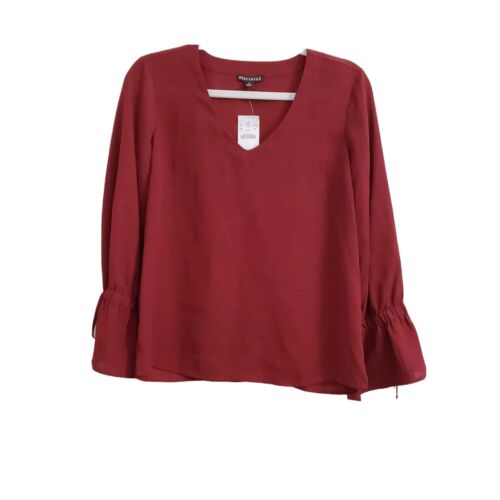 J. Crew Blouse Womens 2 Burgundy V-Neck Long Bow Sleeve Top NWT