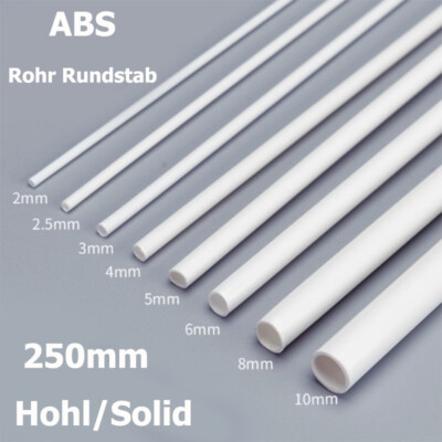 1mm - 6mm ABS Kunststoffrohr Hohl/Solide Rundstab Modell Bastel DIY Länge 250mm