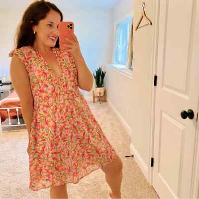 Banjanan Pink Peach Cotton Floral Mini Dress Medium | eBay