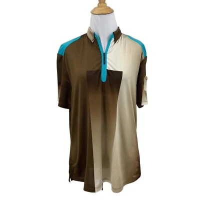 Jamie Sadock Shirt Damen Medium Coffee Breakers Kurzarm 1/4 Zip Golf Polo - Bild 1 von 4