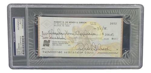 Bob Gibson St. Louis Cardinals Signed Slabbed Personal Bank Check #2652 PSA/DNA