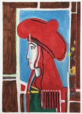 Francoise Gilot (Handmade) Drawing On old Paper Signed  Mixed Media, Vtg Art