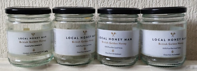 4x 340g leere Gläser sauber Klarglas Honig Marmelade Chutney Basteln Aufbewahrung Hochzeit 