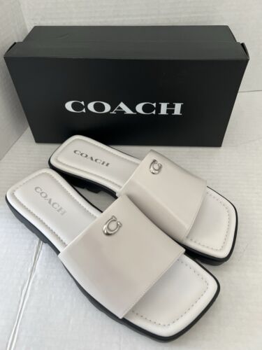 NIB COACH FLORENCE LEATHER SANDAL WOMEN'S SIZE 8B ๐ผ OPTIC WHITE ๐