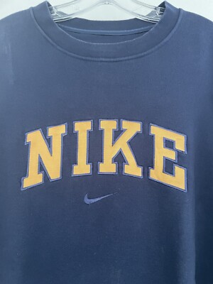 Vintage 90s Nike Men's XL Spellout Embroidered Sweatshirt Blue