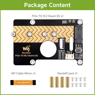 Waveshare PCIe To M.2 Adapter Board D for NVMe Protocol M.2 SSD for Raspberry PI