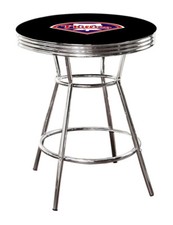 MLB Bar Table Black and Chrome w/Team Logo Vinyl Decal and a Glass Top Option