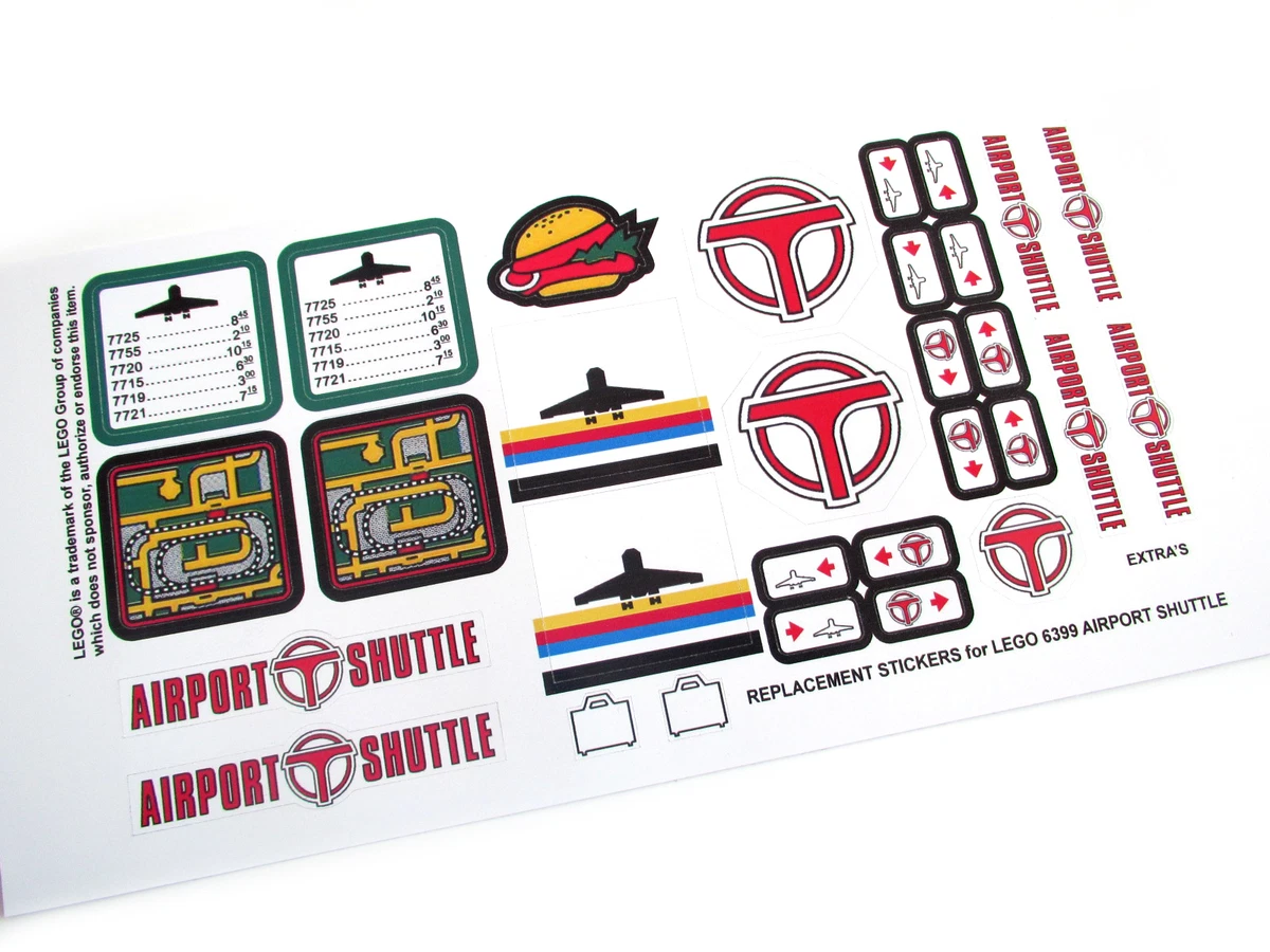 CUSTOM STICKERS for TOY Set 6399 AIRPORT SHUTTLE TOYS CUSTOM MODEL BUILDS