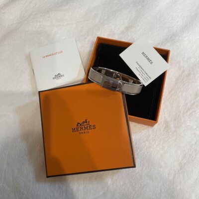 HERMES Clic Cadena Bangle Bracelet Gray with Box Rare