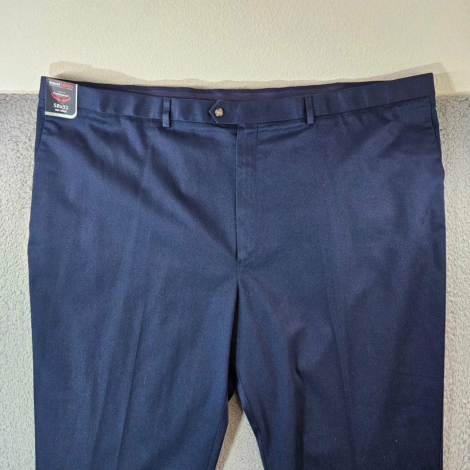 NWT Roundtree & Yorke Travel Smart Chino Pants Men 58 x 32 Flat Front Navy Blue - Image 4 of 4