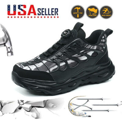 Men Work Safety Shoes Steel Toe Cap Rotating Button Comfort Breathable Sneakers